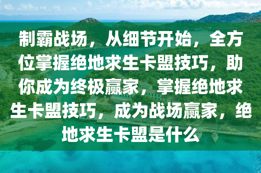 制霸战场，从细节开始，全方位掌握绝地求生卡盟技巧，助你成为终极赢家，掌握绝地求生卡盟技巧，成为战场赢家，绝地求生卡盟是什么