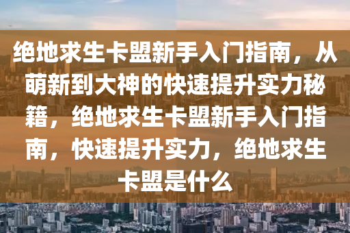 绝地求生卡盟新手入门指南,从萌新到大神的快速提升实力秘籍,绝地求生卡盟新手入门指南,快速提升实力,绝地求生卡盟是什么