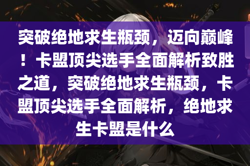 突破绝地求生瓶颈,迈向巅峰!卡盟顶尖选手全面解析致胜之道,突破绝地求生瓶颈,卡盟顶尖选手全面解析,绝地求生卡盟是什么
