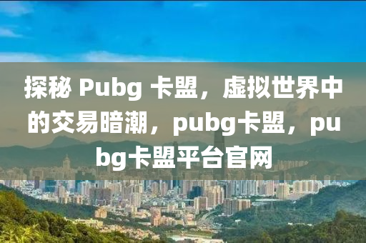 探秘 Pubg 卡盟，虚拟世界中的交易暗潮，pubg卡盟，pubg卡盟平台官网
