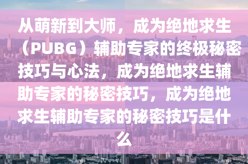 从萌新到大师，成为绝地求生（PUBG）辅助专家的终极秘密技巧与心法，成为绝地求生辅助专家的秘密技巧，成为绝地求生辅助专家的秘密技巧是什么