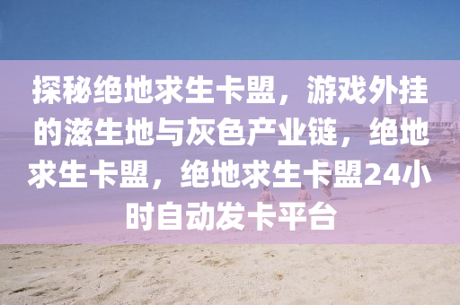 探秘绝地求生卡盟，游戏外挂的滋生地与灰色产业链，绝地求生卡盟，绝地求生卡盟24小时自动发卡平台