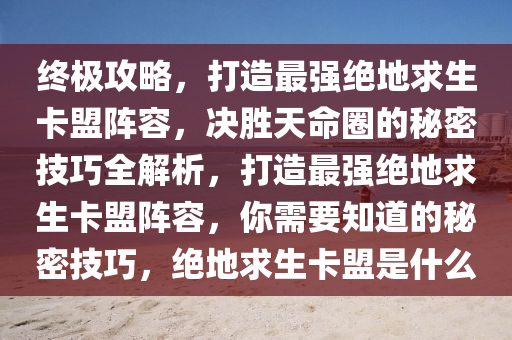 终极攻略，打造最强绝地求生卡盟阵容，决胜天命圈的秘密技巧全解析，打造最强绝地求生卡盟阵容，你需要知道的秘密技巧，绝地求生卡盟是什么