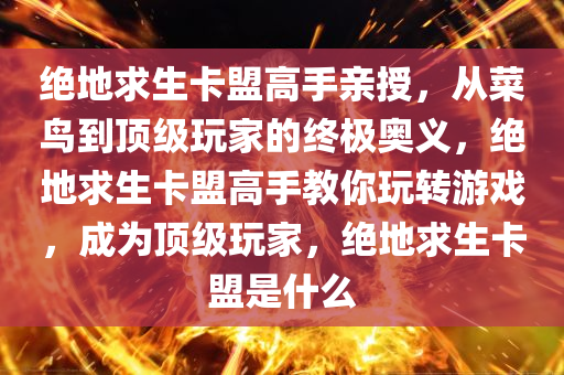 绝地求生卡盟高手亲授，从菜鸟到顶级玩家的终极奥义，绝地求生卡盟高手教你玩转游戏，成为顶级玩家，绝地求生卡盟是什么