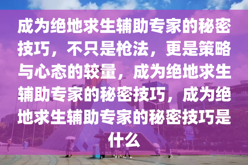 成为绝地求生辅助专家的秘密技巧，不只是枪法，更是策略与心态的较量，成为绝地求生辅助专家的秘密技巧，成为绝地求生辅助专家的秘密技巧是什么