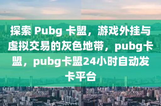 探索 Pubg 卡盟，游戏外挂与虚拟交易的灰色地带，pubg卡盟，pubg卡盟24小时自动发卡平台