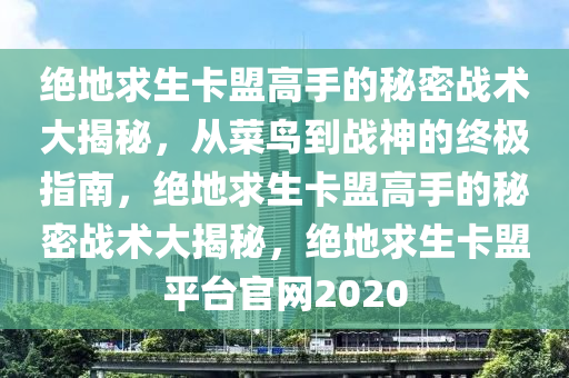 绝地求生卡盟高手的秘密战术大揭秘，从菜鸟到战神的终极指南，绝地求生卡盟高手的秘密战术大揭秘，绝地求生卡盟平台官网2020