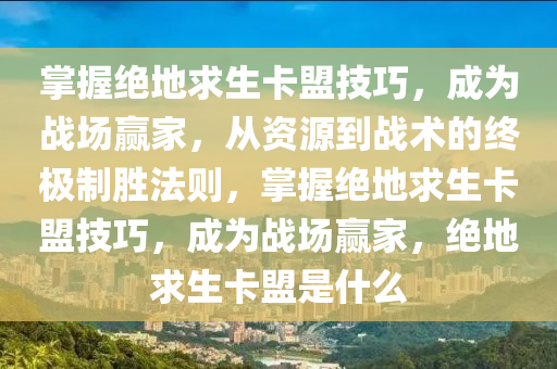 掌握绝地求生卡盟技巧，成为战场赢家，从资源到战术的终极制胜法则，掌握绝地求生卡盟技巧，成为战场赢家，绝地求生卡盟是什么