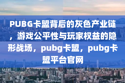 PUBG卡盟背后的灰色产业链，游戏公平性与玩家权益的隐形战场，pubg卡盟，pubg卡盟平台官网