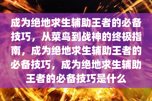 成为绝地求生辅助王者的必备技巧，从菜鸟到战神的终极指南，成为绝地求生辅助王者的必备技巧，成为绝地求生辅助王者的必备技巧是什么