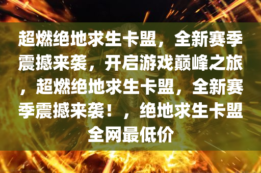 超燃绝地求生卡盟，全新赛季震撼来袭，开启游戏巅峰之旅，超燃绝地求生卡盟，全新赛季震撼来袭！，绝地求生卡盟全网最低价