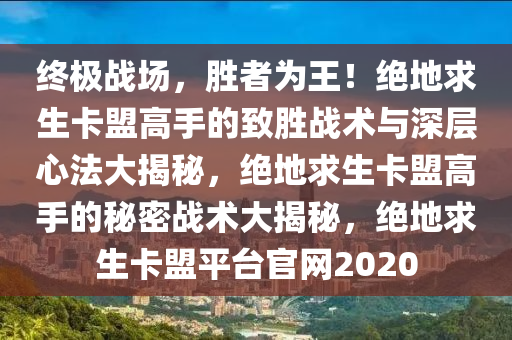 终极战场,胜者为王!绝地求生卡盟高手的致胜战术与深层心法大揭秘,绝地求生卡盟高手的秘密战术大揭秘,绝地求生卡盟平台官网2020